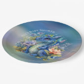 Navy Blue Dragon Boy Baby shower Papieren Bordje (Gekanteld)