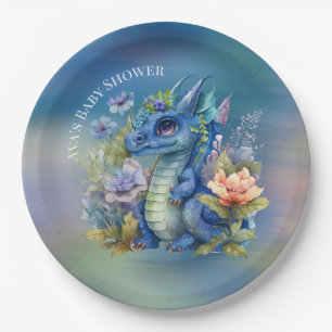 Navy Blue Dragon Boy Baby shower Papieren Bordje
