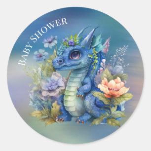 Navy Blue Dragon Boy Baby shower Ronde Sticker
