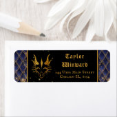 Navy Blue Dragon Schalen Gouden Faux Glitter Etiket (Insitu)