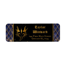 Navy Blue Dragon Schalen Gouden Faux Glitter Etiket
