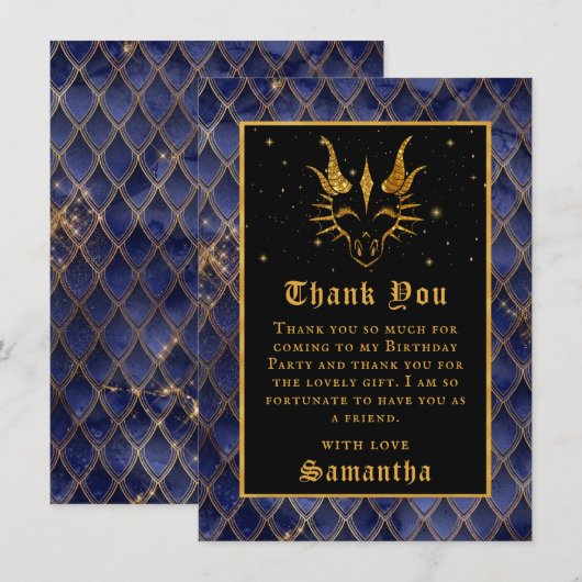 Navy Blue Dragon Schalen Gouden Faux Glitter Verja Bedankkaart (Voorkant / Achterkant)