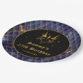 Navy Blue Dragon Schalen Gouden Faux Glitter Verja Papieren Bordje (Gekanteld)