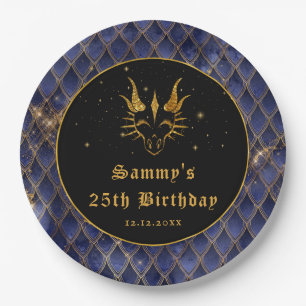 Navy Blue Dragon Schalen Gouden Faux Glitter Verja Papieren Bordje