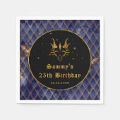 Navy Blue Dragon Schalen Gouden Faux Glitter Verja Servet (Voorkant)