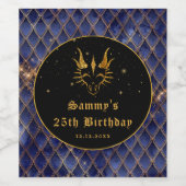 Navy Blue Dragon Schalen Gouden Faux Glitter Verja Wijn Etiket (Enkel label)