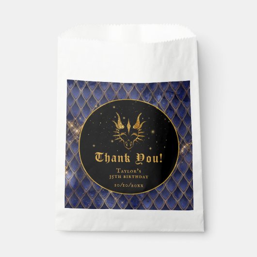 Navy Blue Dragon Schalen Gouden Verjaardag Dank u Bedankzakje (Voorkant)