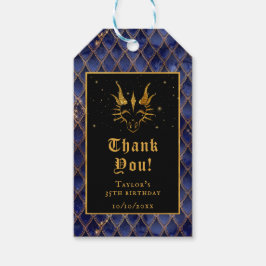 Navy Blue Dragon Schalen Gouden Verjaardag Dank u Cadeaulabel