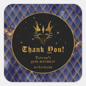 Navy Blue Dragon Schalen Gouden Verjaardag Dank u Vierkante Sticker (Voorkant)