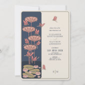 Navy Blue Dragonfly Belle Epoque Nouveau bruiloft Kaart (Voorkant)