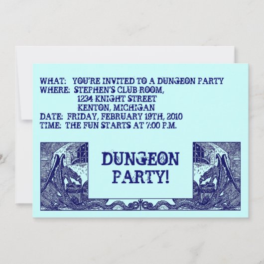 NAVY BLUE DRAGONS IN DUNGEONS ~ PARTIJINVITATIE! KAART (Voorkant)
