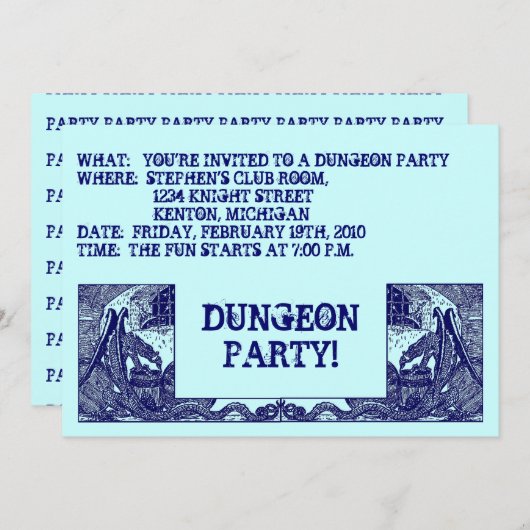 NAVY BLUE DRAGONS IN DUNGEONS ~ PARTIJINVITATIE! KAART (Voorkant / Achterkant)