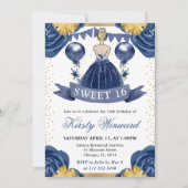 Navy Blue Dress Blonde Haired Princess Sweet 16 Kaart (Voorkant)