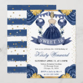 Navy Blue Dress Blonde Haired Princess Sweet 16 Kaart (Voorkant / Achterkant)
