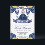 Navy Blue Dress Blonde Haired Princess Sweet 16 Kaart<br><div class="desc">Elegante waterverf blonde haarprinses in marineblauw jurkontwerp met blauw en goudbloemen,  ballonnen en gouden glitter confetti.</div>