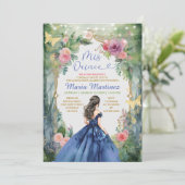 Navy Blue Dress Forest Gold Butterfly Miss Quince Kaart (Staand voorkant)