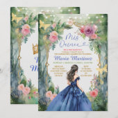 Navy Blue Dress Forest Gold Butterfly Miss Quince Kaart (Voorkant / Achterkant)