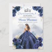 Navy Blue Dress Princess Zilveren Kroon Quinceañer Kaart (Voorkant)