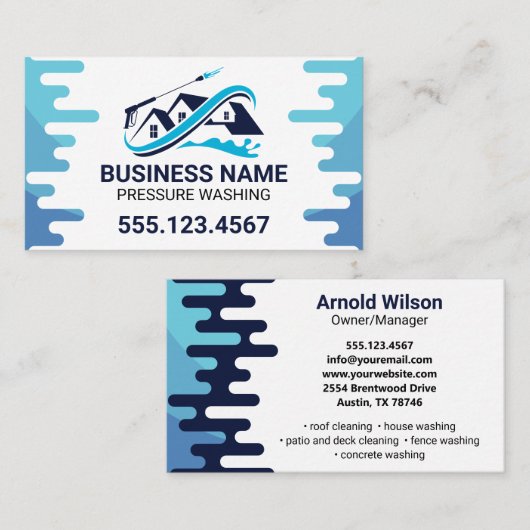 Navy Blue Drip Power Wash House Reiniging Visitekaartje (Voorkant / Achterkant)
