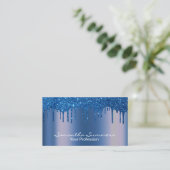 Navy Blue Drips Metal Look Uniek Aangepast Visitekaartje (Staand voorkant)