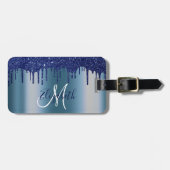 Navy Blue Drives Glitter Metal Monogram Bagagelabel (Voorkant horizontaal)
