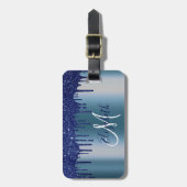 Navy Blue Drives Glitter Metal Monogram Bagagelabel (Voorkant verticaal)