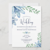 Navy Blue & Dusty Blue Blooms Weddenschap Kaart (Voorkant)