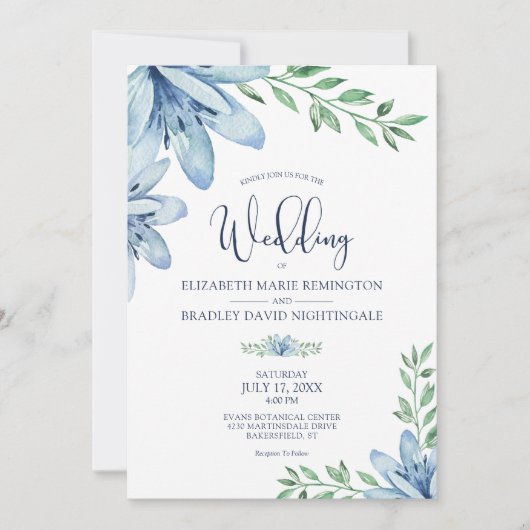 Navy Blue & Dusty Blue Blooms Weddenschap Kaart (Voorkant)