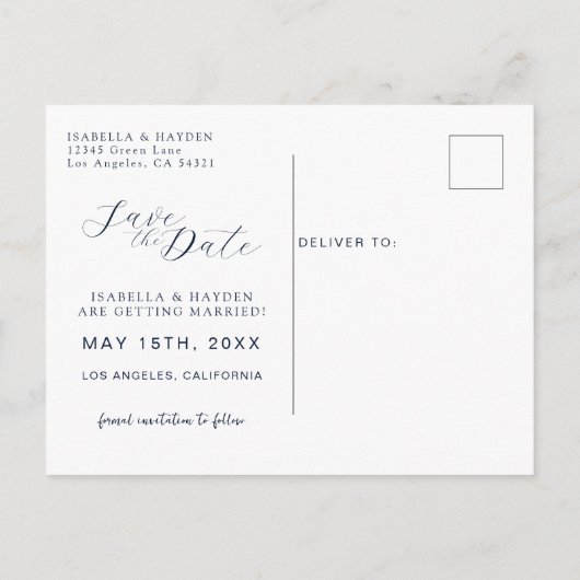 Navy Blue Dusty Blue Floral Wedding Save The Date Aankondigingskaart (Achterkant)