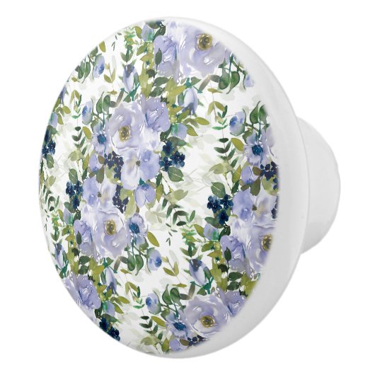 Navy Blue Dusty Blue Floral White Springtime Keramische Knop (Rechts)