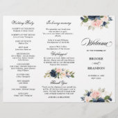 Navy Blue Dusty Blush drievoudig Wedding Programme (Voorkant)