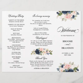 Navy Blue Dusty Blush drievoudig Wedding Programme