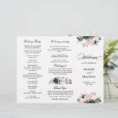Navy Blue Dusty Blush drievoudig Wedding Programme (Staand voorkant)