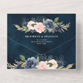 Navy Blue Dusty Blush Pink Floral Wedding All In One Uitnodiging (Achterkant)