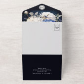 Navy Blue Dusty Blush Pink Floral Wedding All In One Uitnodiging (Buitenkant)