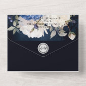 Navy Blue Dusty Blush Pink Floral Wedding All In One Uitnodiging (Achterkant)