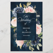 Navy Blue Dusty Blush Pink Floral Wedding Programm (Voorkant)