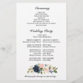Navy Blue Dusty Blush Pink Floral Wedding Programm (Achterkant)