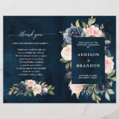 Navy Blue Dusty Blush Pink Floral Wedding Programm (Voorkant)