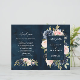 Navy Blue Dusty Blush Pink Floral Wedding Programm