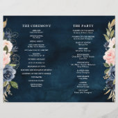 Navy Blue Dusty Blush Pink Floral Wedding Programm (Achterkant)