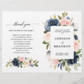 Navy Blue Dusty Blush Pink Floral Wedding Programm (Voorkant)