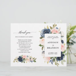 Navy Blue Dusty Blush Pink Floral Wedding Programm