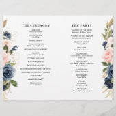Navy Blue Dusty Blush Pink Floral Wedding Programm (Achterkant)