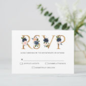Navy Blue Dusty Blush Pink Floral Wedding RSVP (Staand voorkant)