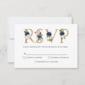 Navy Blue Dusty Blush Pink Floral Wedding RSVP Kaartje (Voorkant)