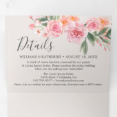 Navy Blue Dusty Blush Pink & Peach Floral Drieluik Uitnodiging (Binnenzijde eerst)