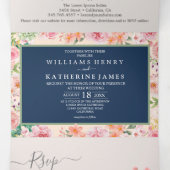 Navy Blue Dusty Blush Pink & Peach Floral Drieluik Uitnodiging (Binnenkant midden)