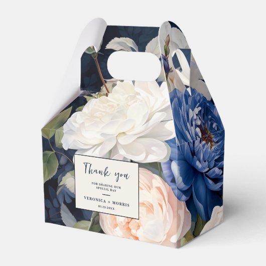 Navy Blue & Dusty Blush Roze Bloemen Huwelijk Bedankdoosjes (Voorkant Zijde)