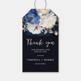 Navy Blue & Dusty Blush Roze Bloemen Huwelijk Cadeaulabel